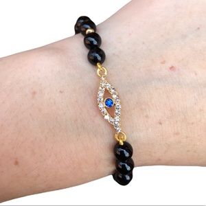 Evil Eye black agate Beaded stretch Bracelet